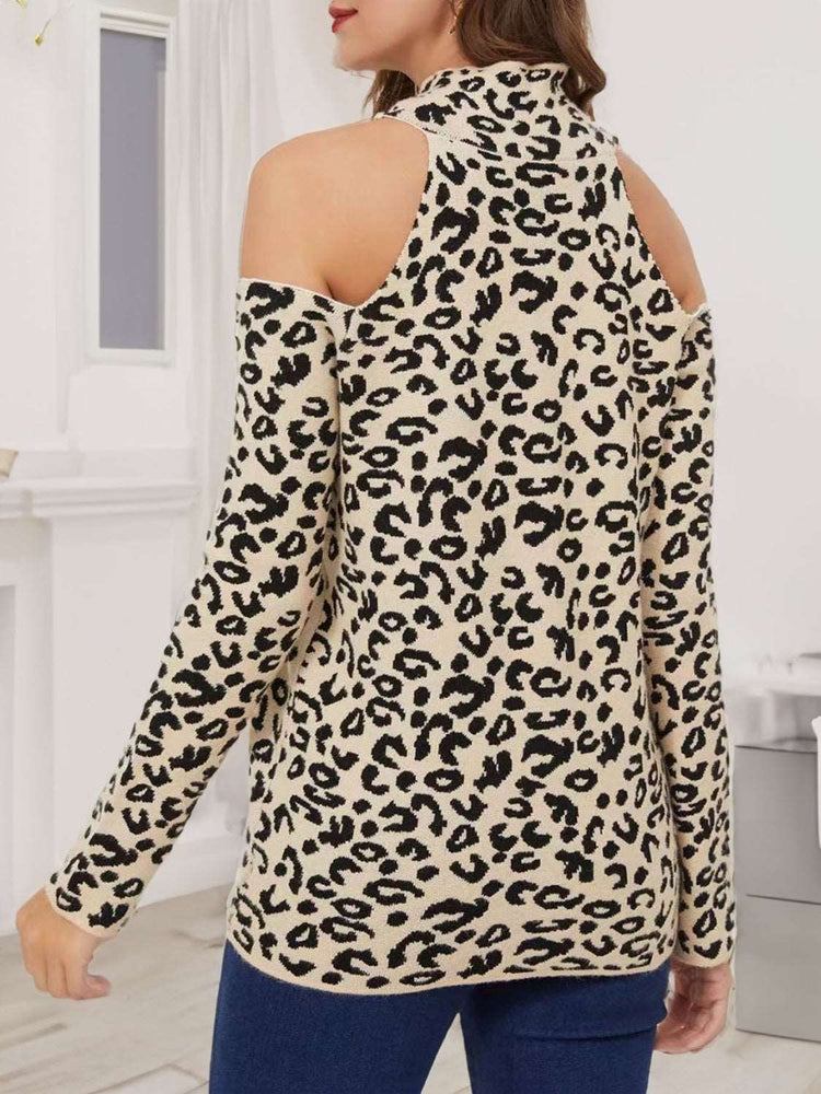 Leopard Cold-Shoulder Sweater