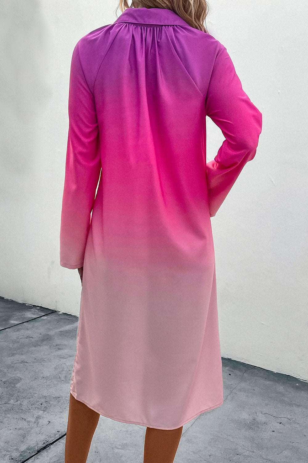 Gradient Long Sleeve Shirt Dress