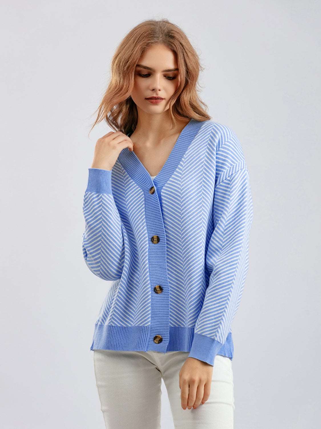 Button Down V-Neck Cardigan