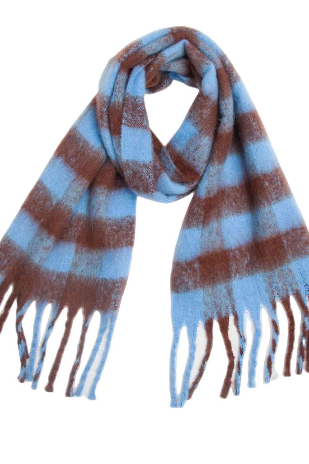 Plaid Fringe Detail Polyester Scarf