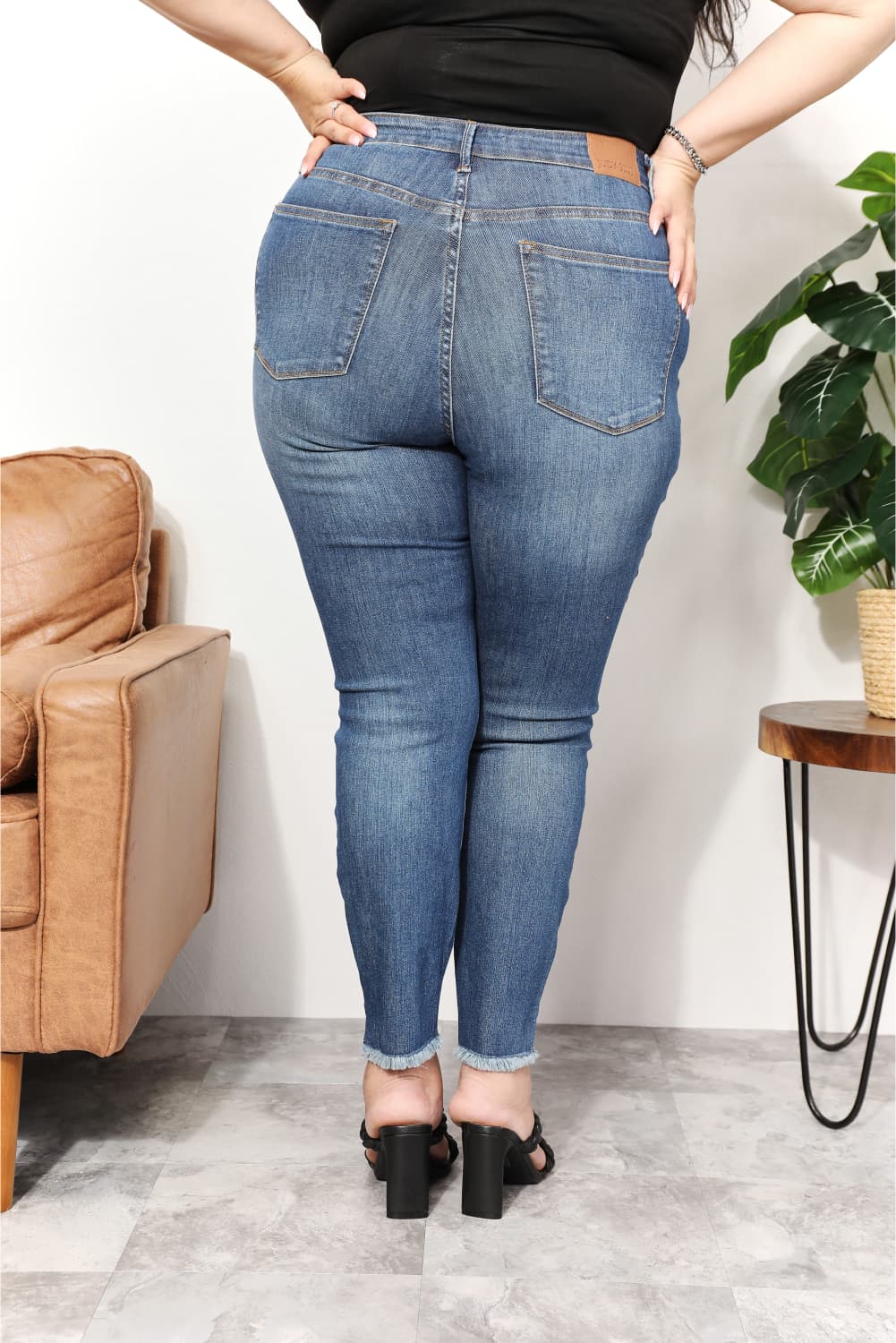 Judy Blue Full Size Tummy Control Side Slit & Fray Hem Skinny Jeans