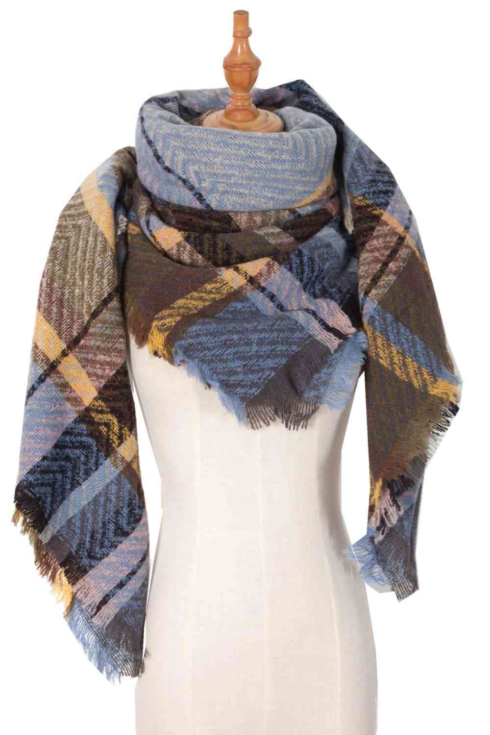 Plaid Raw Hem Polyester Scarf