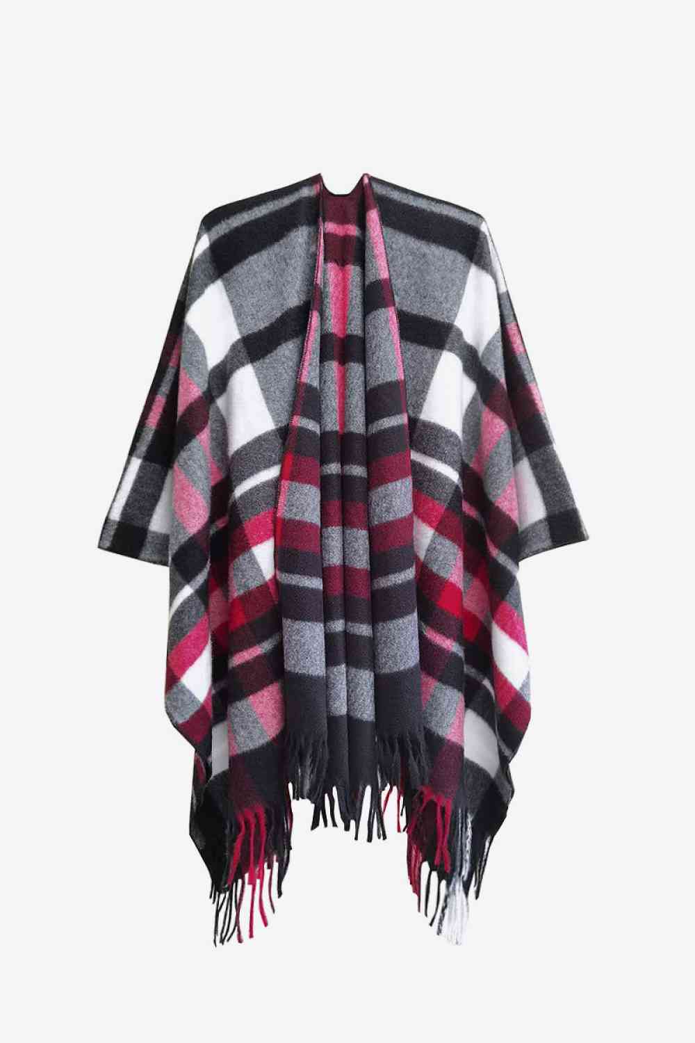 Plaid Fringe Detail Polyester Scarf