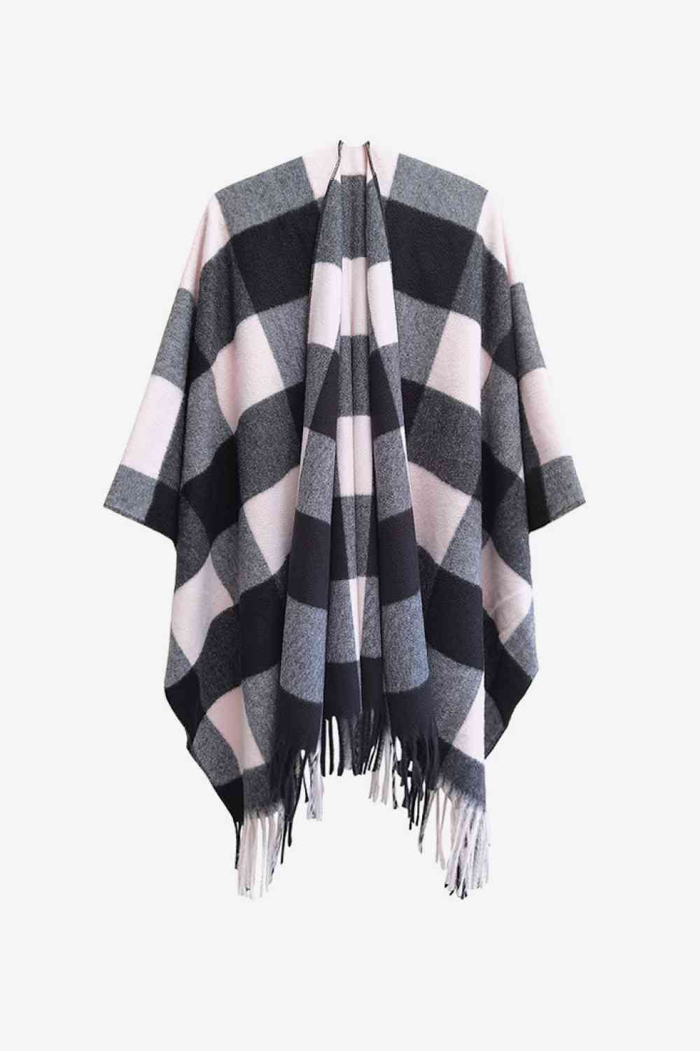 Plaid Fringe Detail Polyester Scarf